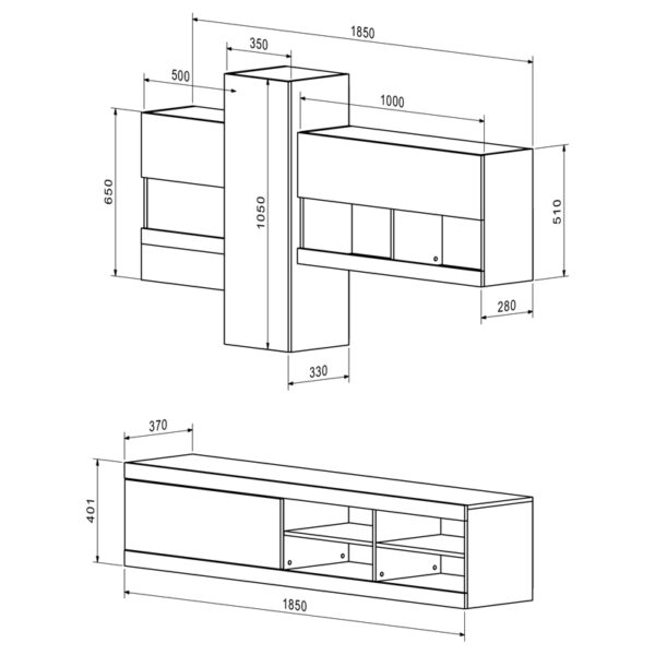 Σύνθετο σαλονιού Torania  sonoma-λευκό 185x37x145εκ