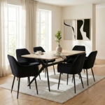 Τραπεζαρία με Πολυθρόνες Noor Μαυρο και Τραπέζι Ezali Sonoma 160x90x75εκ Σετ 7τεμ