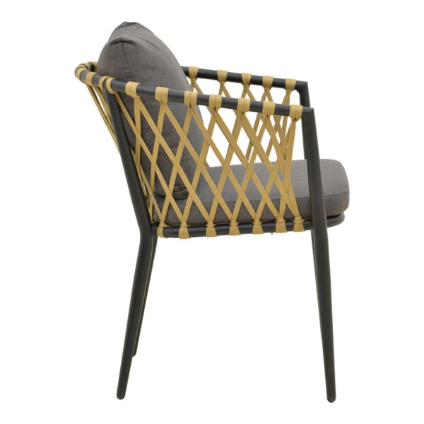 Πολυθρόνα Peluxe αλουμίνιο ανθρακί-pe σχοινί φυσικό-μαξιλάρια γκρι 54x62x84εκ