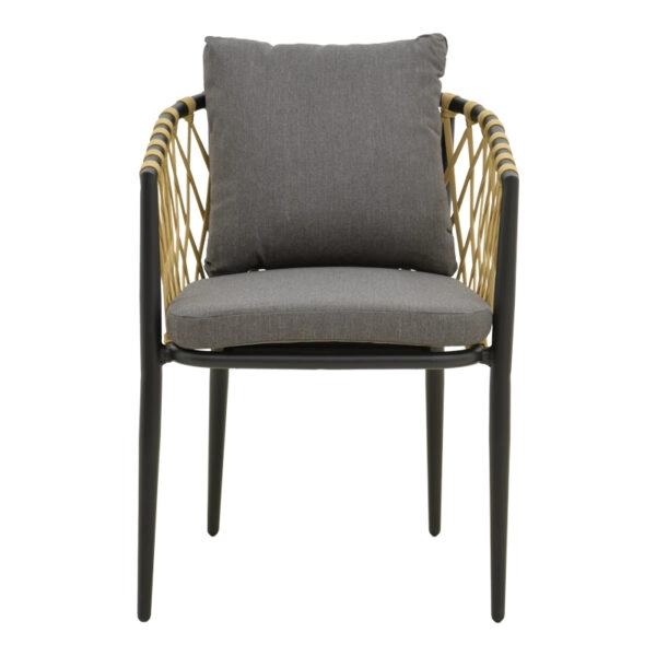 Πολυθρόνα Peluxe αλουμίνιο ανθρακί-pe σχοινί φυσικό-μαξιλάρια γκρι 54x62x84εκ