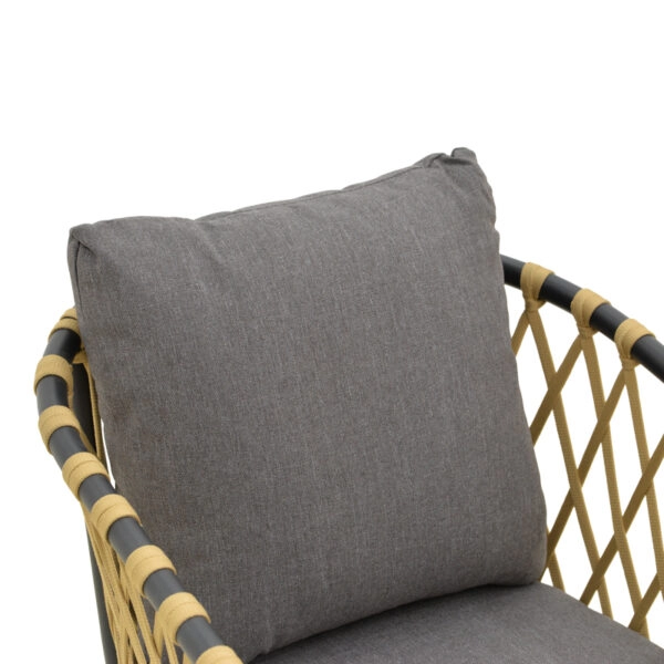 Πολυθρόνα Peluxe αλουμίνιο ανθρακί-pe σχοινί φυσικό-μαξιλάρια γκρι 54x62x84εκ