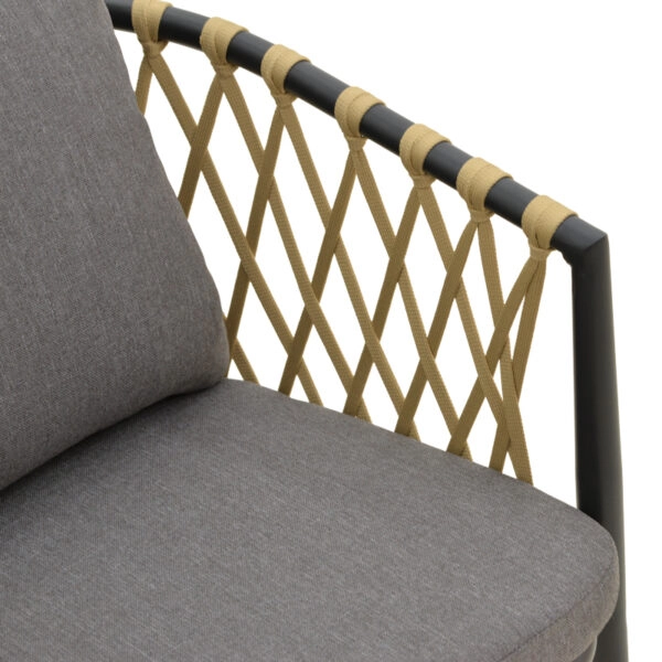 Πολυθρόνα Peluxe αλουμίνιο ανθρακί-pe σχοινί φυσικό-μαξιλάρια γκρι 54x62x84εκ