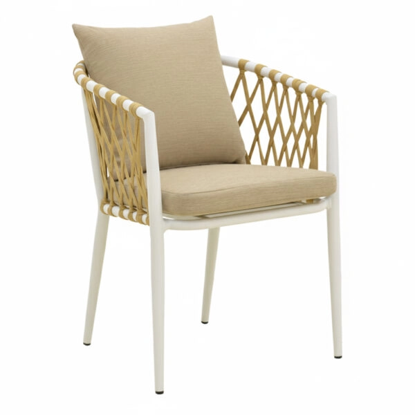 Πολυθρόνα Peluxe  αλουμίνιο λευκό-pe σχοινί φυσικό-μαξιλάρια μπεζ 54x62x75,5εκ