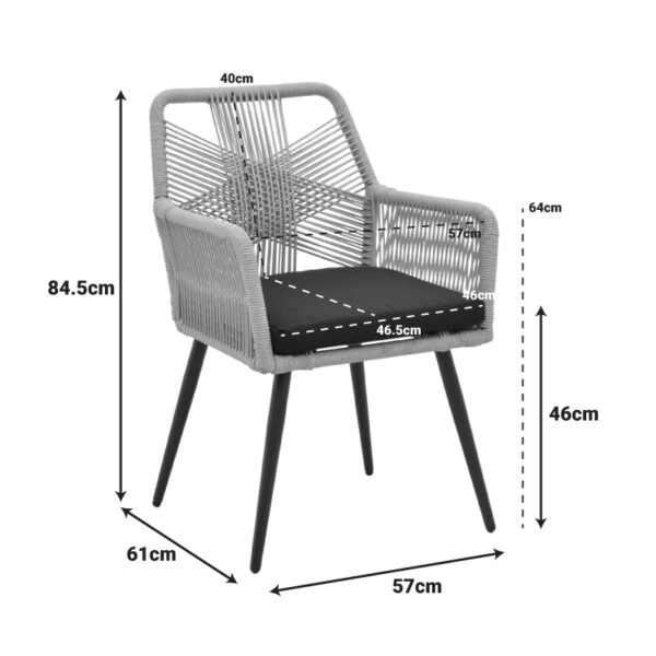 Πολυθρόνα Andros αλουμίνιο σε μαύρη- pe σχοινί μπεζ 57x61x84,5εκ