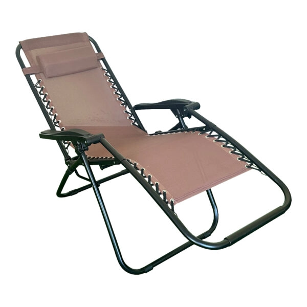 Πολυθρόνα relax πτυσσόμενη Mirka textilene-μέταλλο σε καφέ-μαύρη απόχρωση 65x165x110εκ