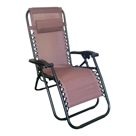 Πολυθρόνα relax πτυσσόμενη Mirka pakoworld textilene-μέταλλο σε καφέ-μαύρη απόχρωση 65x165x110εκ