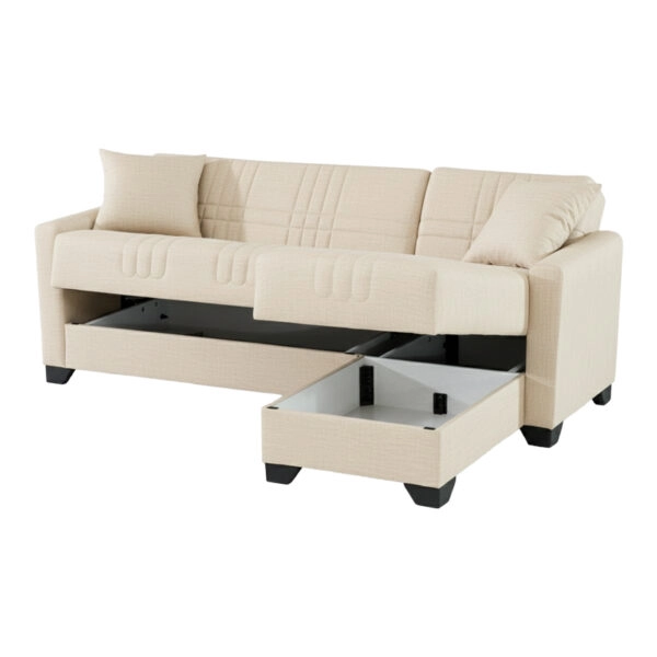 Γωνιακός καναπές-κρεβάτι αναστρέψιμος Stashio  ύφασμα κρεμ 202x143x84εκ