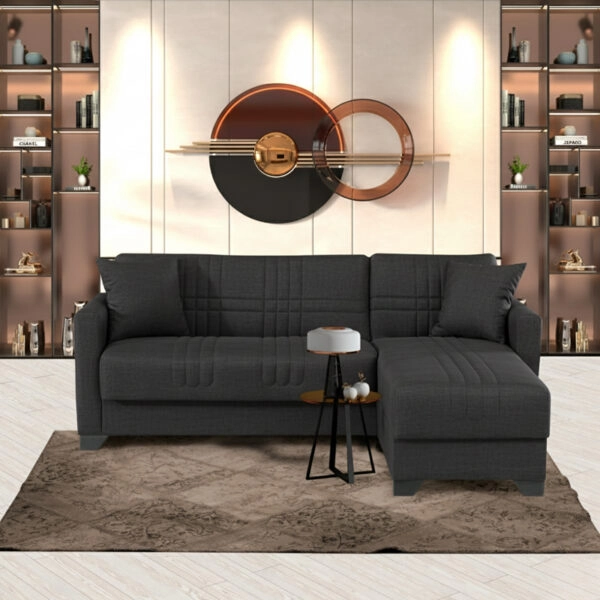Γωνιακός καναπές-κρεβάτι αναστρέψιμος Stashio  ύφασμα ανθρακί 202x143x84εκ