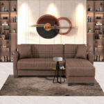 Γωνιακός καναπές-κρεβάτι αναστρέψιμος Stashio ύφασμα καφε 202x143x84εκ