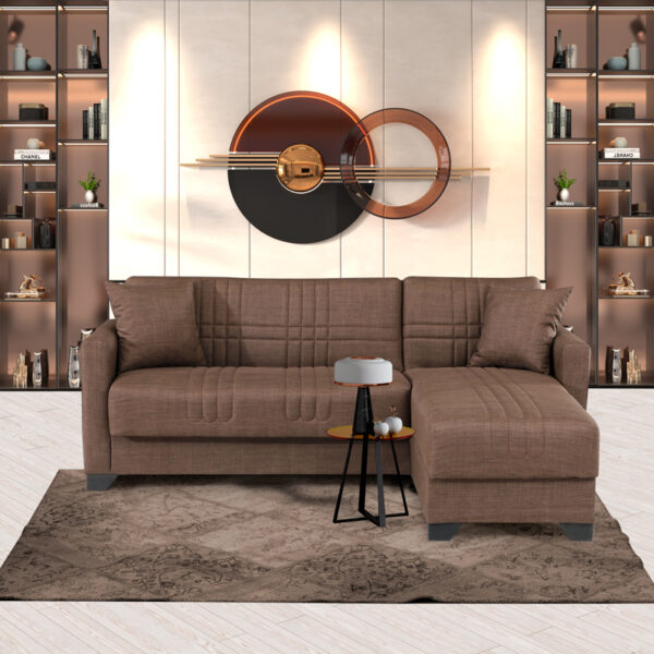 Γωνιακός καναπές-κρεβάτι αναστρέψιμος Stashio ύφασμα καφε 202x143x84εκ