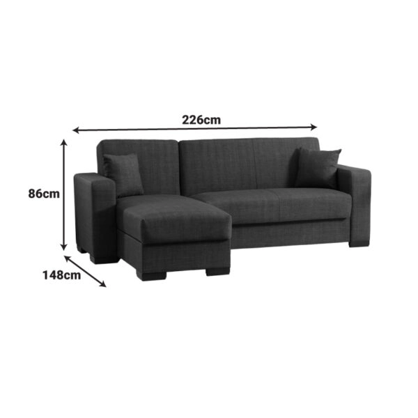 Γωνιακός καναπές-κρεβάτι αναστρέψιμος Dumma ύφασμα ανθρακί 226x148x86εκ