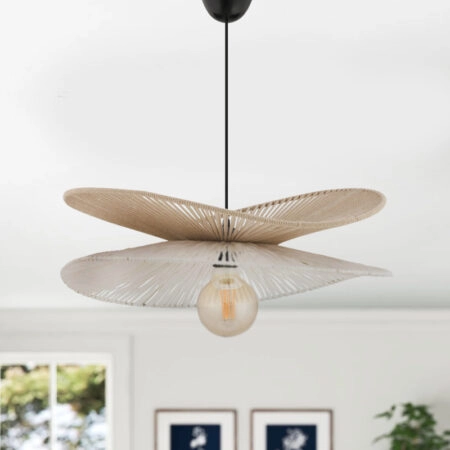 Φωτιστικό οροφής Dafodil Megapap E27 γιούτα μονόφωτο χρώμα μπεζ - λευκό Ø48x55εκ.