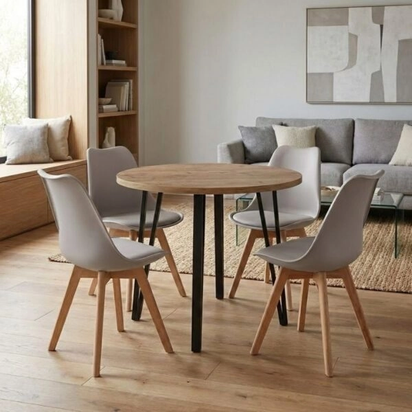 Σετ τραπεζαρία 5τμχ Xana - Viva Megapap χρώμα sepet oak - cappuccino Ø90x77,7εκ.