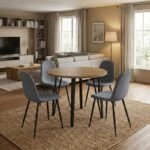 Σετ τραπεζαρία 5τμχ Xana - Iris Megapap χρώμα sepet oak - γκρι Ø90x77,7εκ.