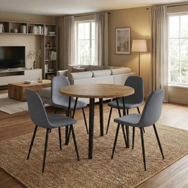 Σετ τραπεζαρία 5τμχ Xana - Iris Megapap χρώμα sepet oak - γκρι Ø90x77,7εκ.