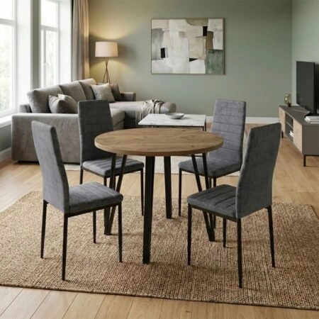 Σετ τραπεζαρία 5τμχ Xana - Rosa Megapap χρώμα sepet oak - γκρι Ø90x77,5εκ.