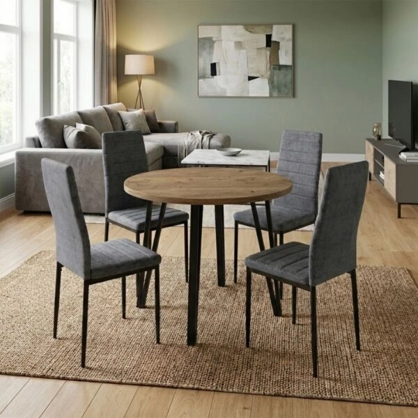 Σετ τραπεζαρία 5τμχ Xana - Rosa Megapap χρώμα sepet oak - γκρι Ø90x77,5εκ.