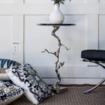 Artekko Branch Ασημί Μεταλλικό Βοηθητικό Τραπέζι με Χρυσές Λεπτομέρειες (43x43x71)cm