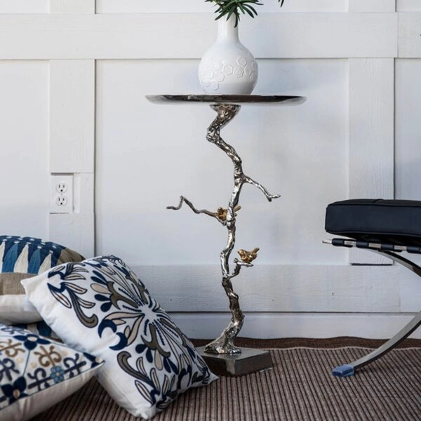 Artekko Branch Ασημί Μεταλλικό Βοηθητικό Τραπέζι με Χρυσές Λεπτομέρειες (43x43x71)cm