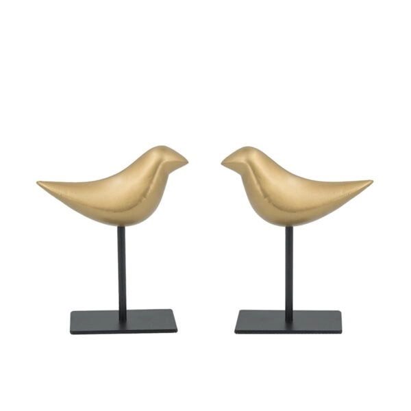 Artekko Animal Χρυσά Διακοσμητικά Επιτραπέζια Πουλιά Ρητίνης (16x6x20)cm 2pcs