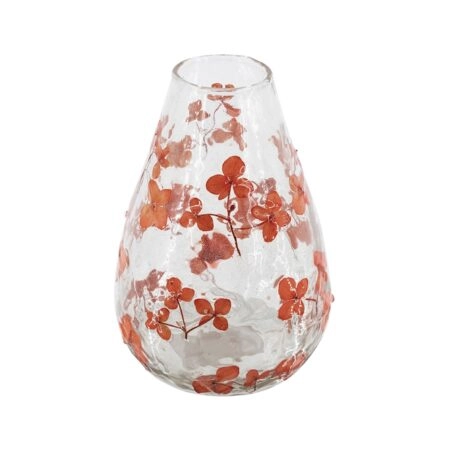 Artekko Aphelios Διάφανο Γυάλινο Βάζο με Πορτοκαλί Λουλούδια (12.5x12.5x18)cm