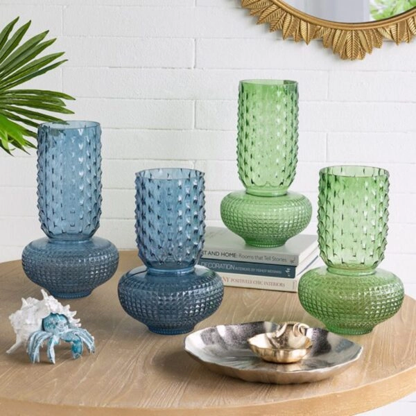 Artekko Glassy Μπλε Γυάλινο Βάζο (21.3x21.3x38.3)cm