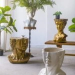 Artekko Statue Χρυσό Βοηθητικό Τραπέζι με Προτομή από Μαγνήσιο (35x34x50)cm