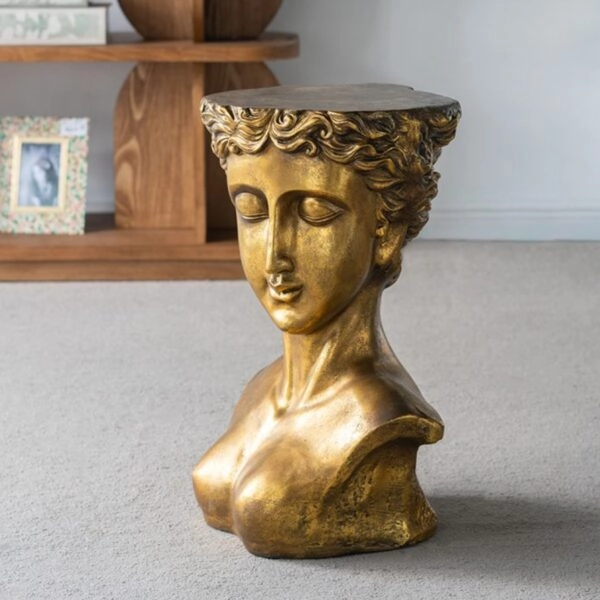 Artekko Statue Χρυσό Βοηθητικό Τραπέζι με Προτομή από Μαγνήσιο (35x34x50)cm