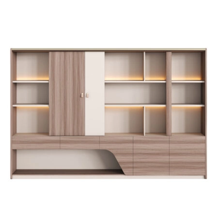 ΒΙΒΛΙΟΘΗΚΗ ΣΕΙΡΑ SUPERON HM2141 ΜΕΛΑΜΙΝΗ ΜΠΕΖ & ΦΥΣΙΚΟ--LED ΦΩΤΙΣΜΟΣ 300x40x200Υεκ