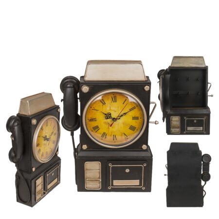 Κλειδοθήκη Τηλέφωνο 6 Θέσεων Με Ρολόι Μπρονζέ/Μαύρο Μέταλλο 26x35.5cm