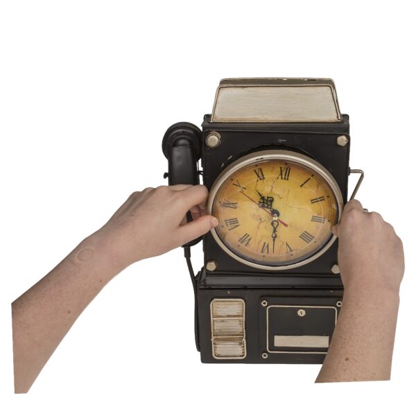 Κλειδοθήκη Τηλέφωνο 6 Θέσεων Με Ρολόι Μπρονζέ/Μαύρο Μέταλλο 26x35.5cm