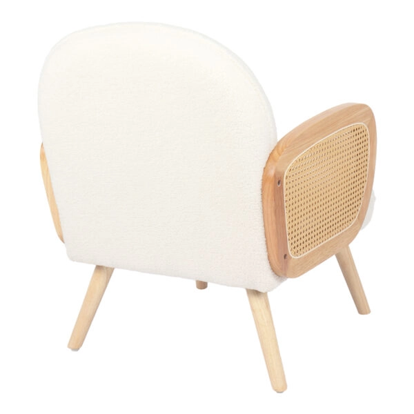 Πολυθρόνα Stedy  λευκό μπουκλέ ύφασμα με πόδι σε φυσική απόχρωση 78x64x82εκ