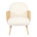 Πολυθρόνα Stedy  λευκό μπουκλέ ύφασμα με πόδι σε φυσική απόχρωση 78x64x82εκ