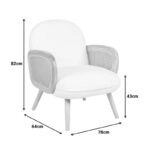 Πολυθρόνα Stedy  λευκό μπουκλέ ύφασμα με πόδι σε φυσική απόχρωση 78x64x82εκ