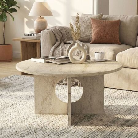 Τραπεζάκι σαλονιού Mara Megapap χρώμα travertine Ø75x36