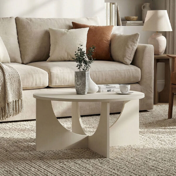 Τραπεζάκι σαλονιού Lemmar Megapap χρώμα sandstone Ø75x36,8εκ.