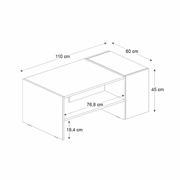 Τραπεζάκι σαλονιού Izia Megapap χρώμα sapphire oak - ανθρακί 110x60x45εκ.