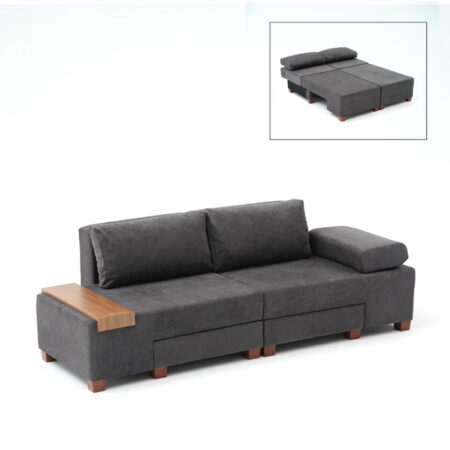 Καναπές - κρεβάτι πολυμορφικός Perenna Megapap τριθέσιος υφασμάτινος χρώμα ανθρακί 233x93x83εκ.