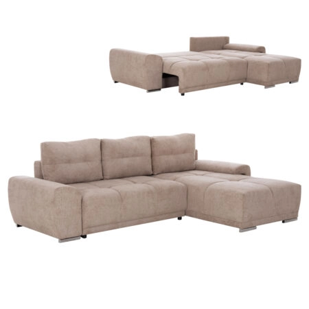 ΚΑΝΑΠΕΣ ΚΡΕΒΑΤΙ ΔΕΞΙΑ ΓΩΝΙΑ COMFYRA HM3336.03R ΜΠΕΖ ΥΦΑΣΜΑ 270x181x75Υεκ