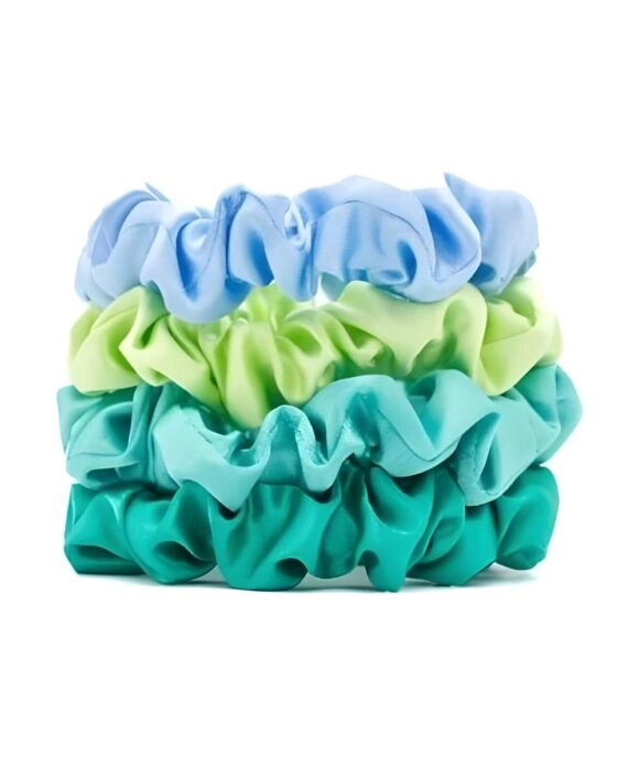Χειροποίητά λαστιχάκια μαλλιών scrunchies, σε απαλό μπλε, λαχανί, τυρκουάζ, και γαλαζοπράσινο