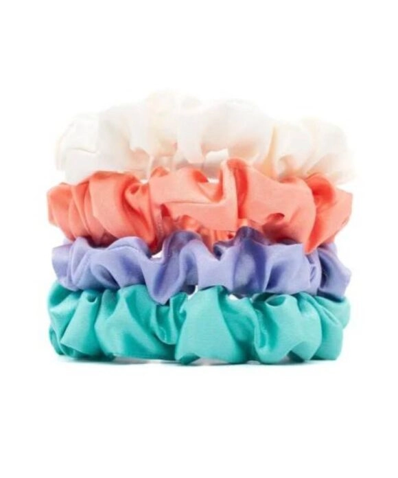Χειροποίητά λαστιχάκια μαλλιών scrunchies, σε εκρού, ροδακινί, λιλά, και τυρκουάζ