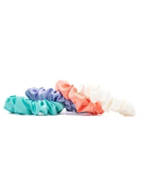 Χειροποίητά λαστιχάκια μαλλιών scrunchies, σε εκρού, ροδακινί, λιλά, και τυρκουάζ