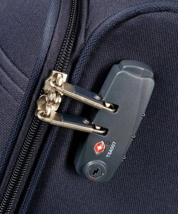 Βαλίτσα καμπίνας Samsonite Base Boost με 4 ρόδες σε μπλε χρώμα, η ασφάλεια