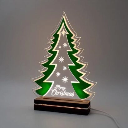 Φωτιστικό LED Merry Christmas με ξύλινη χειροποίητη βάση