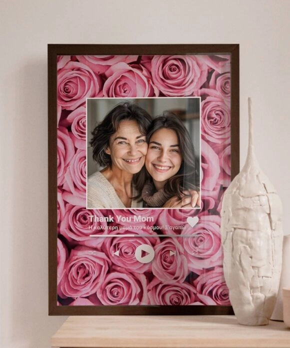 Ξύλινη Κορνίζα με Premium Εκτύπωση Pink Roses