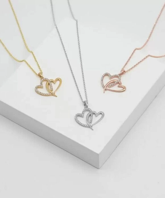 Κολιέ με καρδιές Swarovski απο ασήμι 925 επιχρυσωμένο - Image 2