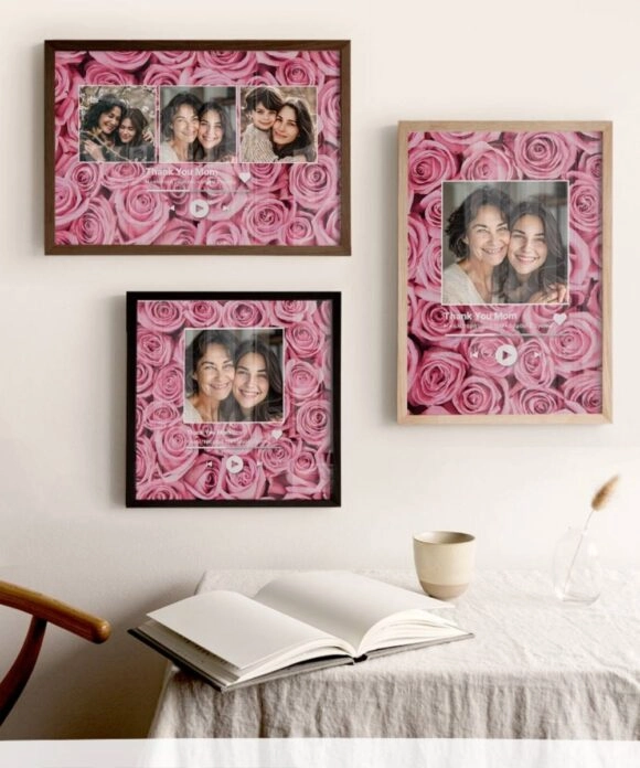 Ξύλινη Κορνίζα με Premium Εκτύπωση Pink Roses