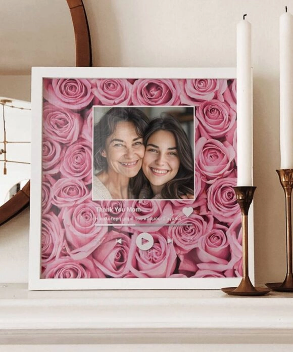 Ξύλινη Κορνίζα με Premium Εκτύπωση Pink Roses