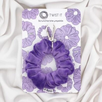 Xειροποίητο Scrunchie Bite Μπρελόκ Skyline σε μωβ χρώμα