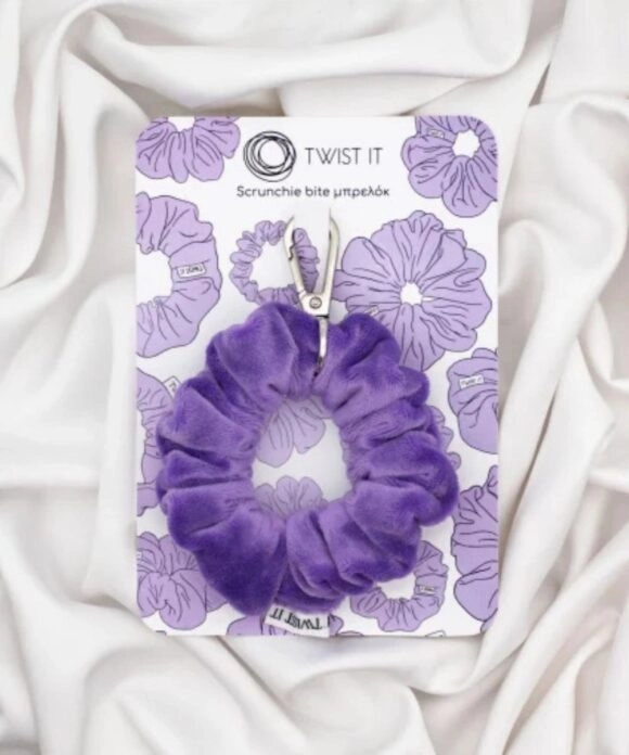 Xειροποίητο Scrunchie Bite Μπρελόκ Skyline σε μωβ χρώμα